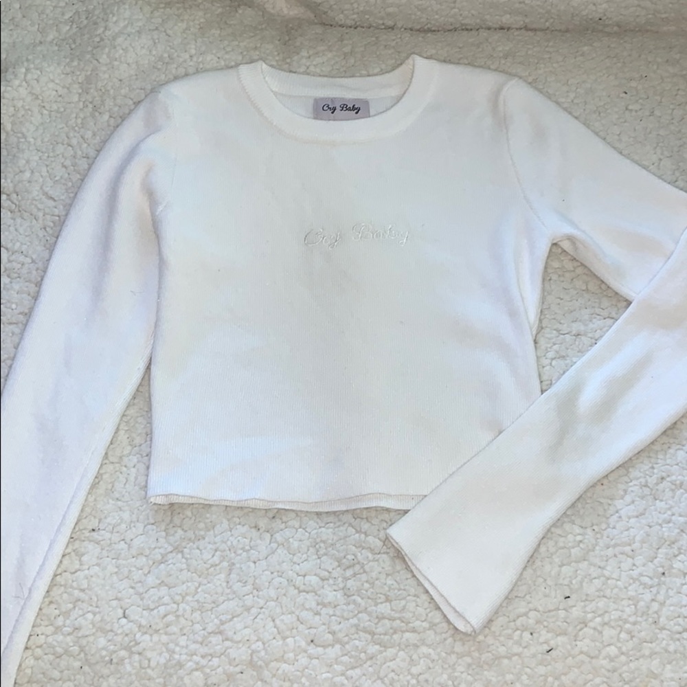 white cropped sweater